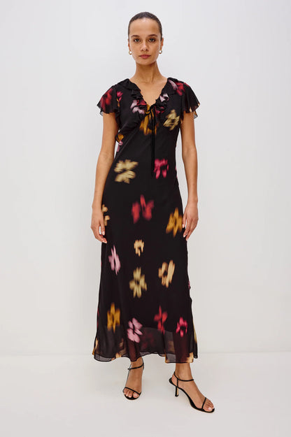 Neela Dress - Onyx Blurred Floral
