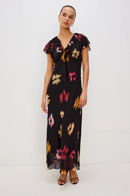 Neela Dress - Onyx Blurred Floral