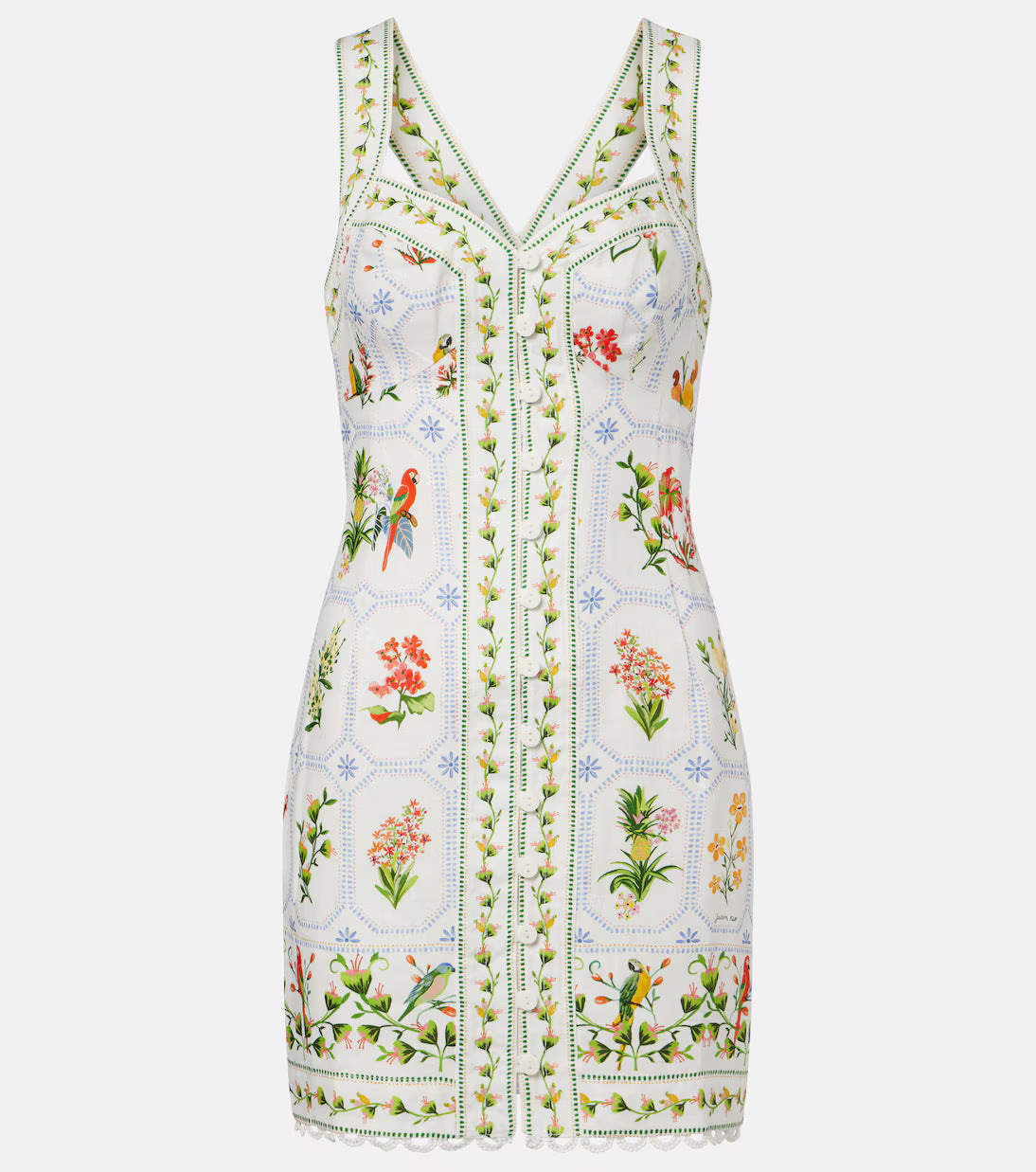 Tropical Porcelain Printed Linen Minidress