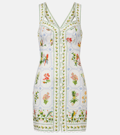 Tropical Porcelain Printed Linen Minidress