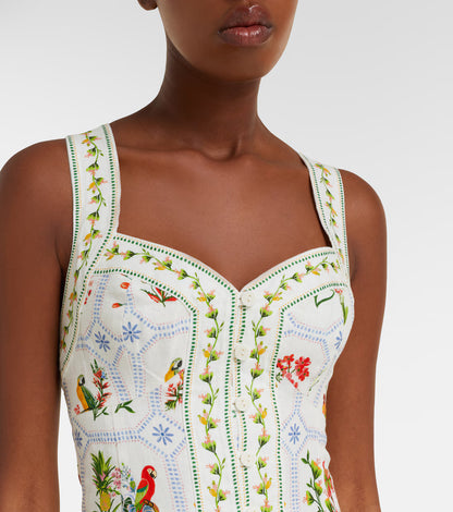Tropical Porcelain Printed Linen Minidress