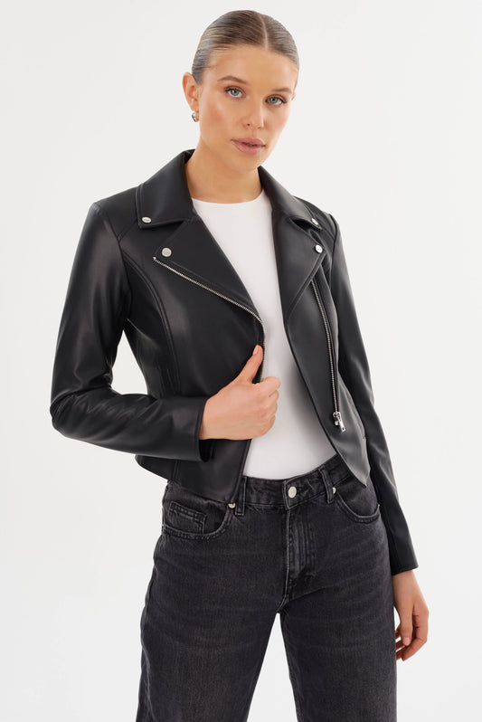 Pascale Fitted Faux Leather Jacket - Black