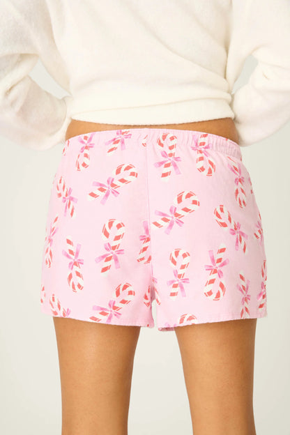 Sweeter Than Sugar Candy Cane Print Flannel Shorts