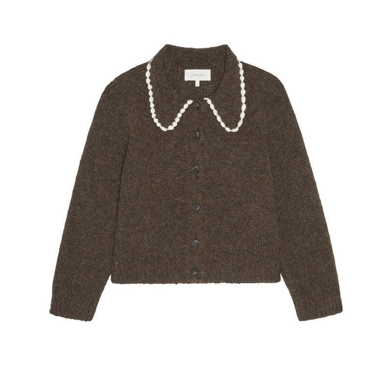 Crochet Collar Cardigan-Chocolate