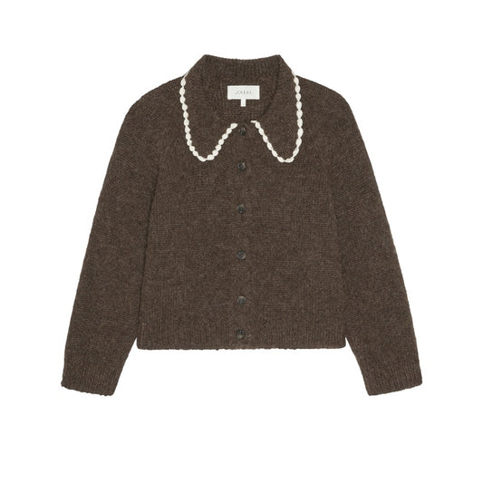 Crochet Collar Cardigan-Chocolate