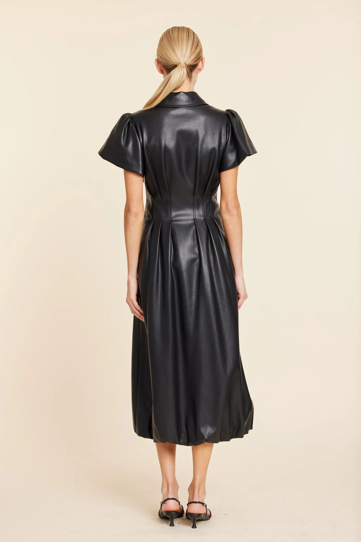 Faux Leather Zip Midi Bubble Dress