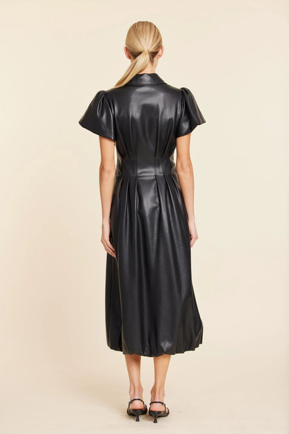 Faux Leather Zip Midi Bubble Dress