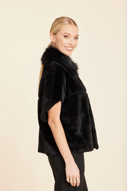 Faux Fur Cocoon Cardigan - Black