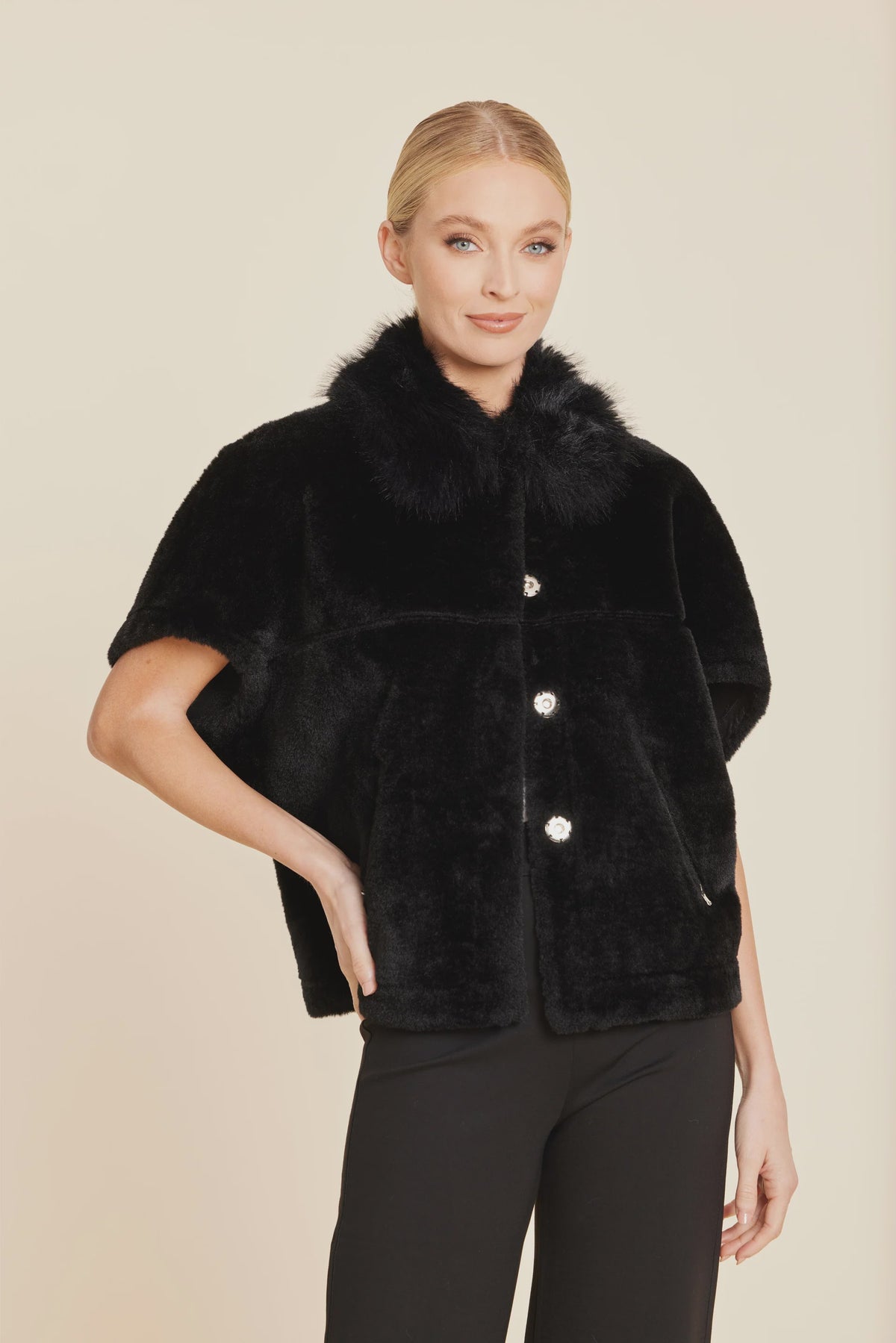 Faux Fur Cocoon Cardigan - Black