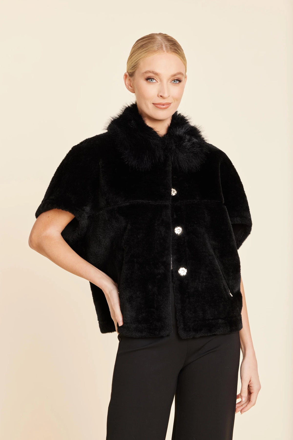 Faux Fur Cocoon Cardigan - Black