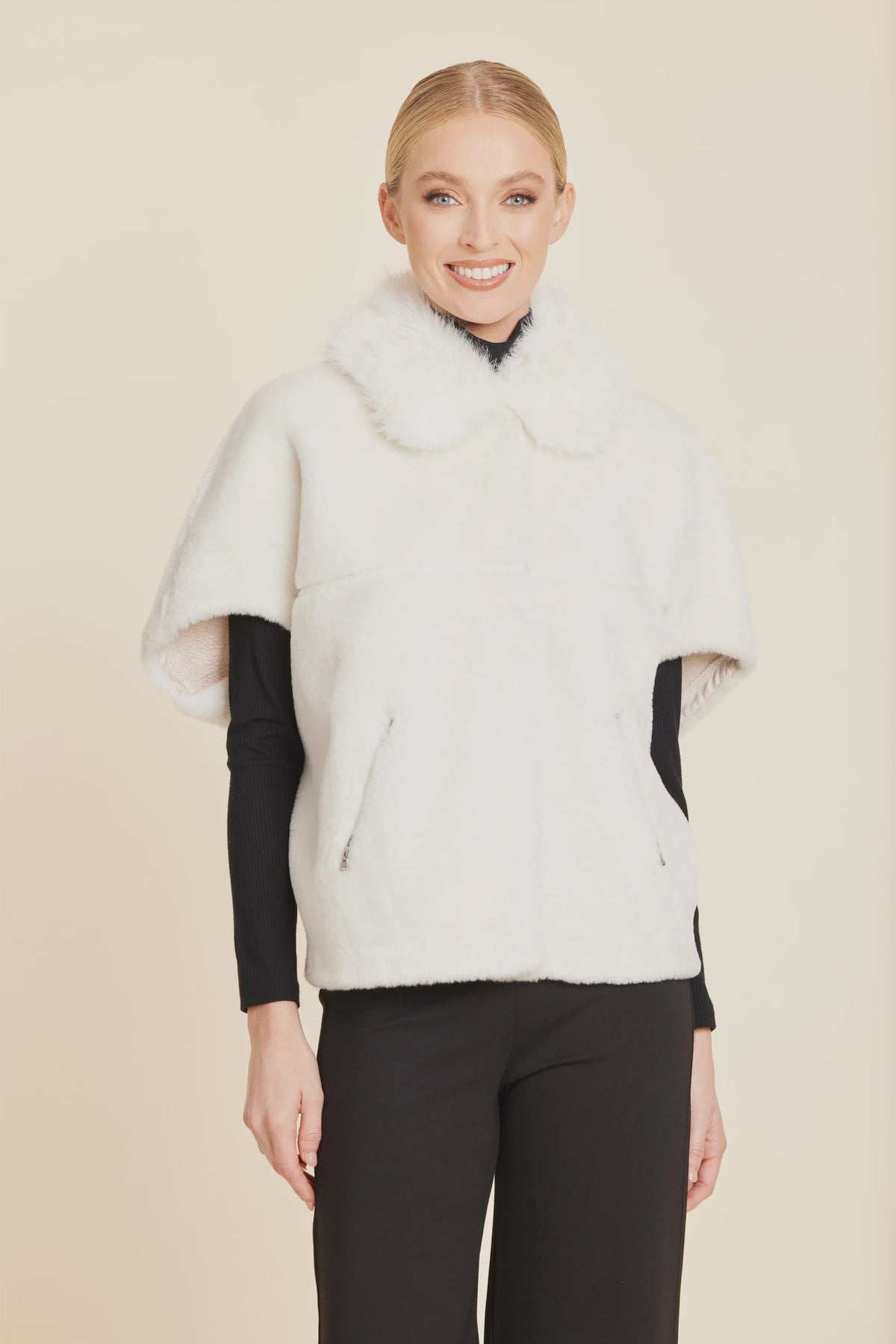 Faux Fur Coccoon Cardigan - Ivory