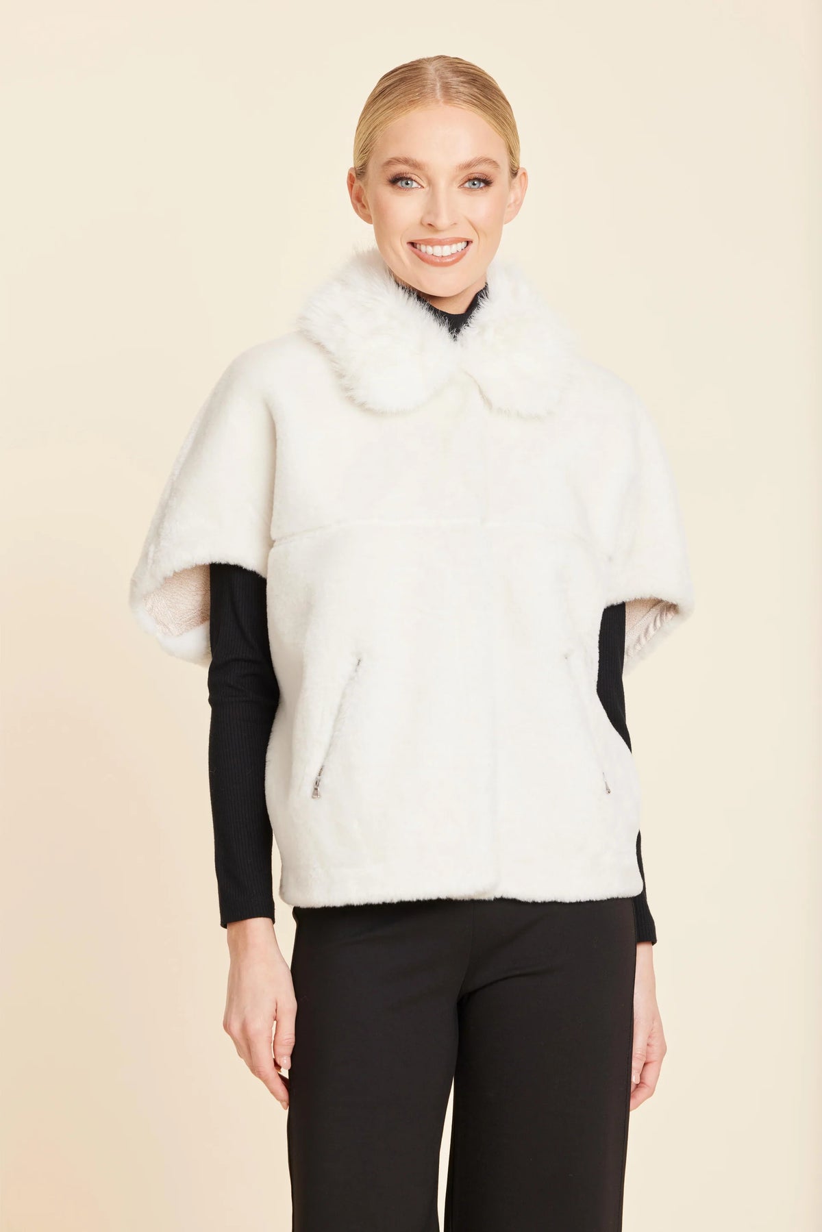 Faux Fur Coccoon Cardigan - Ivory