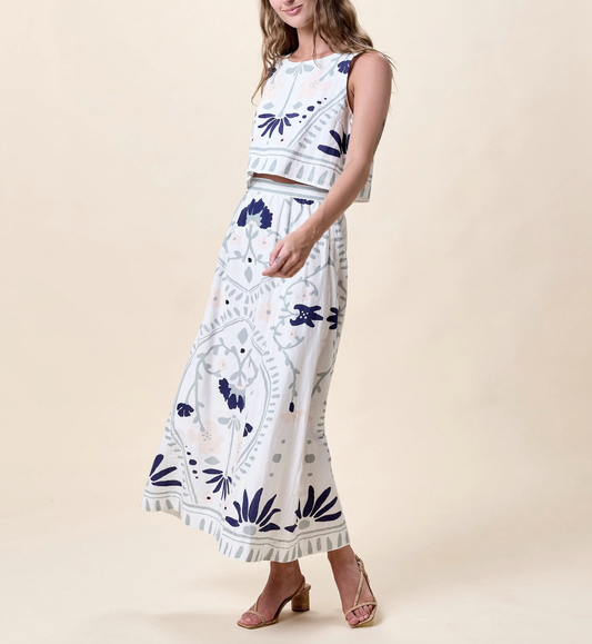 Juliet Ankle Skirt - Liliana Blue Surf Print