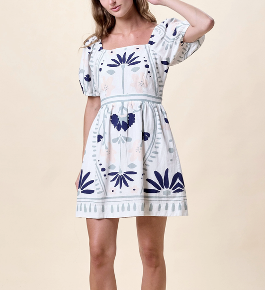 Mariana Mini Dress - Liliana Blue Surf Print