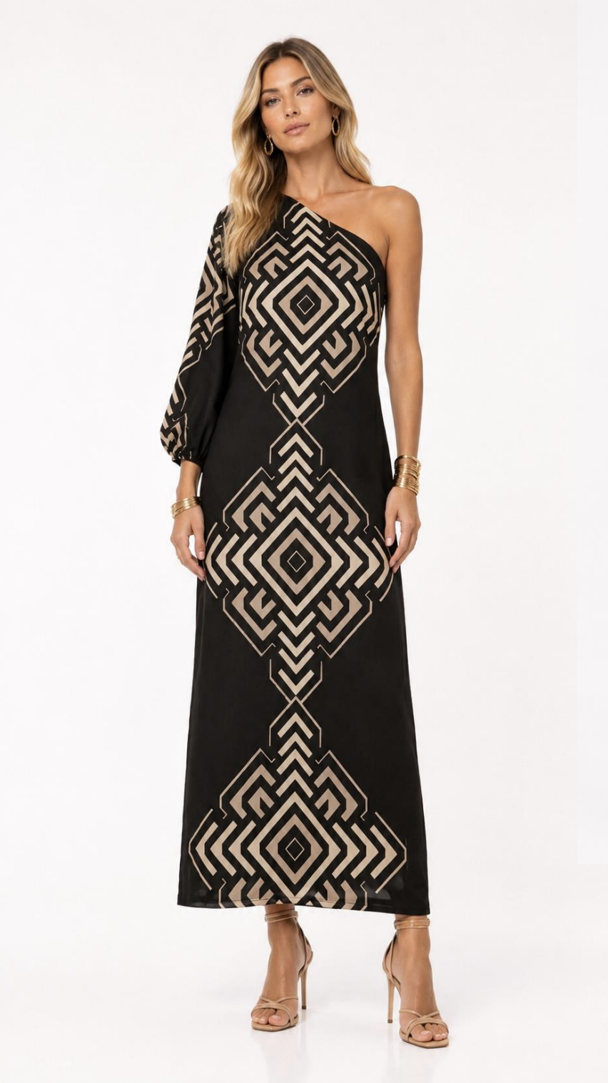 Nova Dress - Black Sand Geo