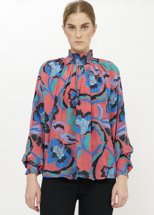 High Neck Blouse - Bergamo Cinnamon