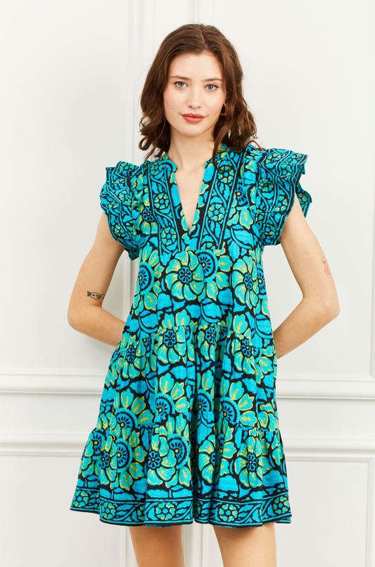 Ember Dress - Shania Turquoise Print