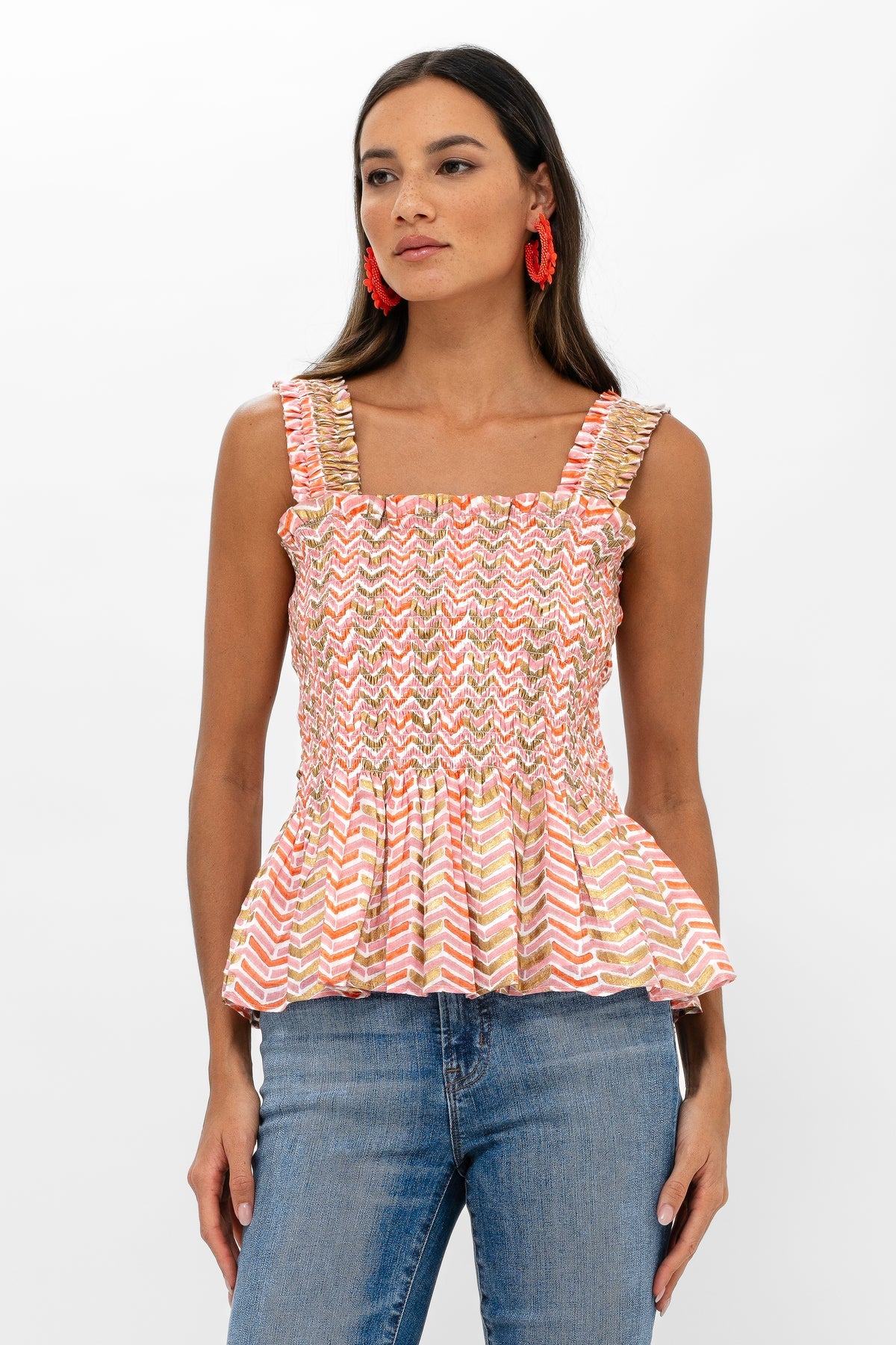 Smocked Tank Top - Sonoma Orange