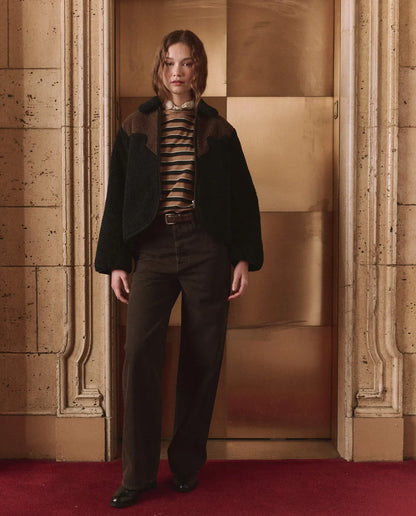 Western Yoke Pasture Jacket- Black w/ Brown Trim