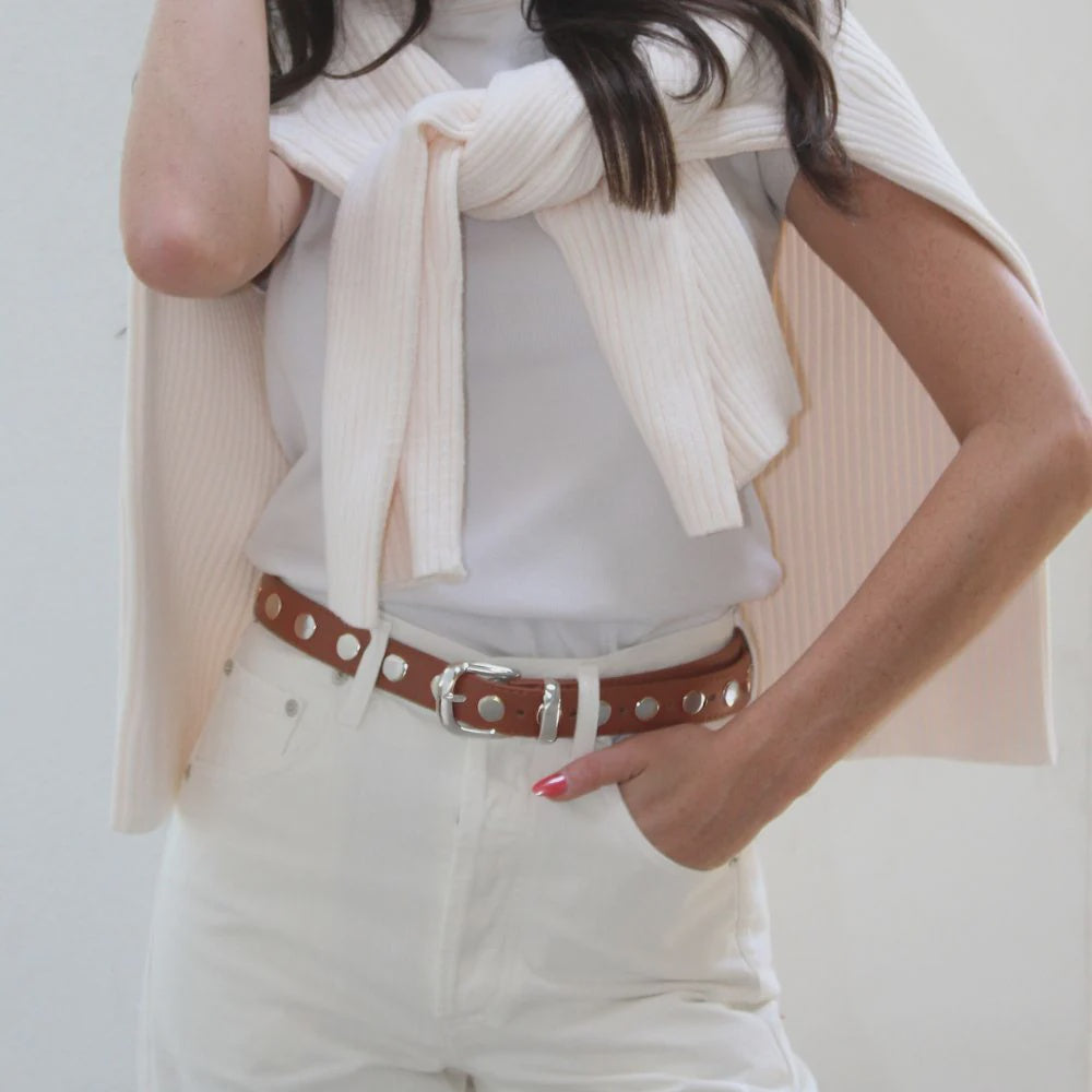 Kace Belt - Silver/Saddle