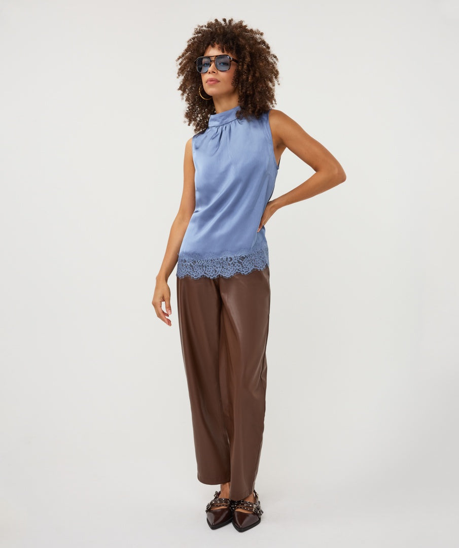 Colette Lace Trim Satin Top