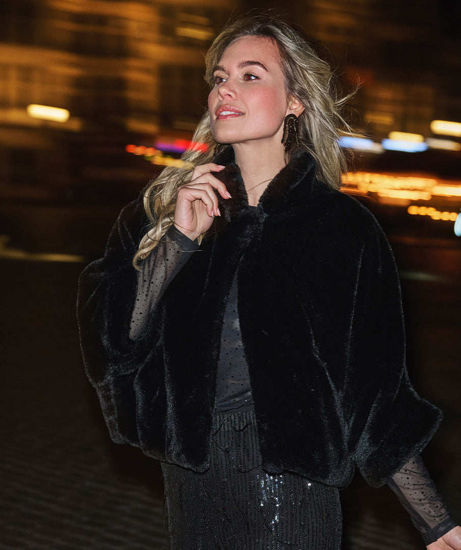 Odette Faux Fur Jacket - Black