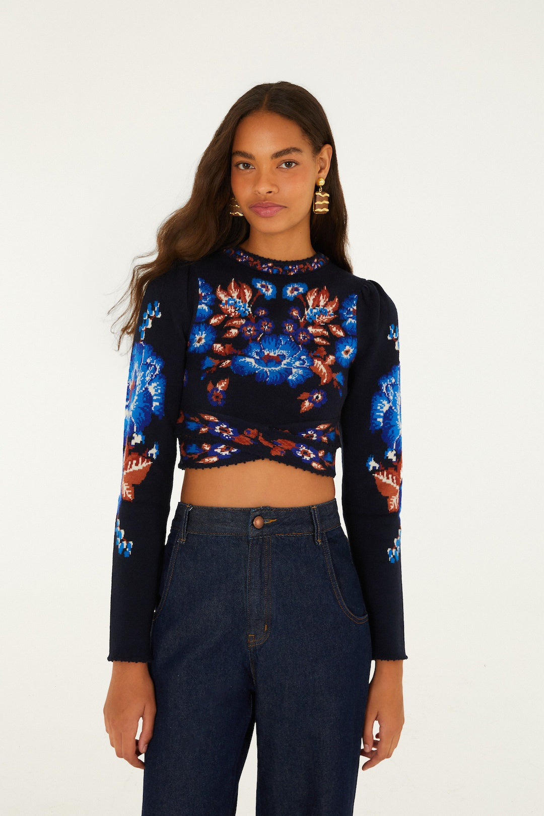 Bow Garden Blue Knit Top
