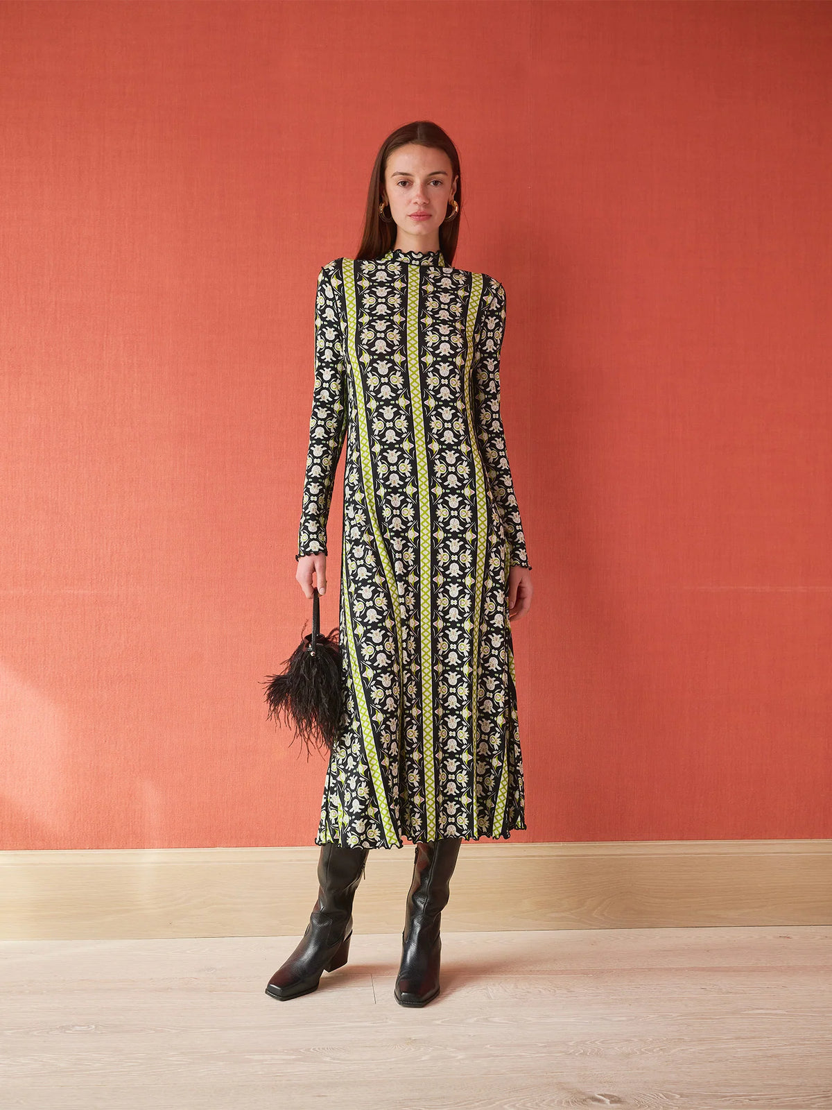 Millie Mock Neck Dress - Fleur de Lune Black