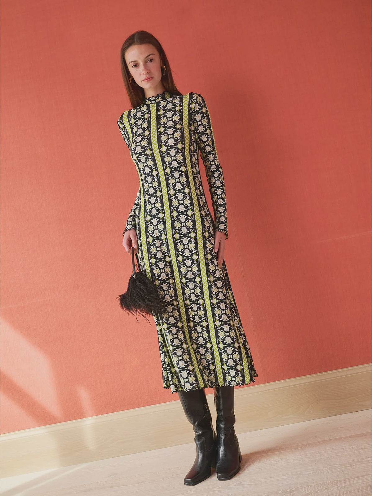 Millie Mock Neck Dress - Fleur de Lune Black