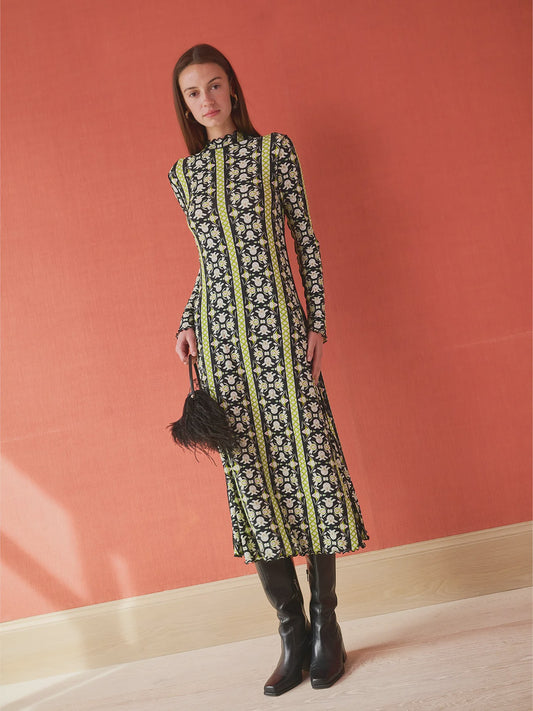 Millie Mock Neck Dress - Fleur de Lune Black
