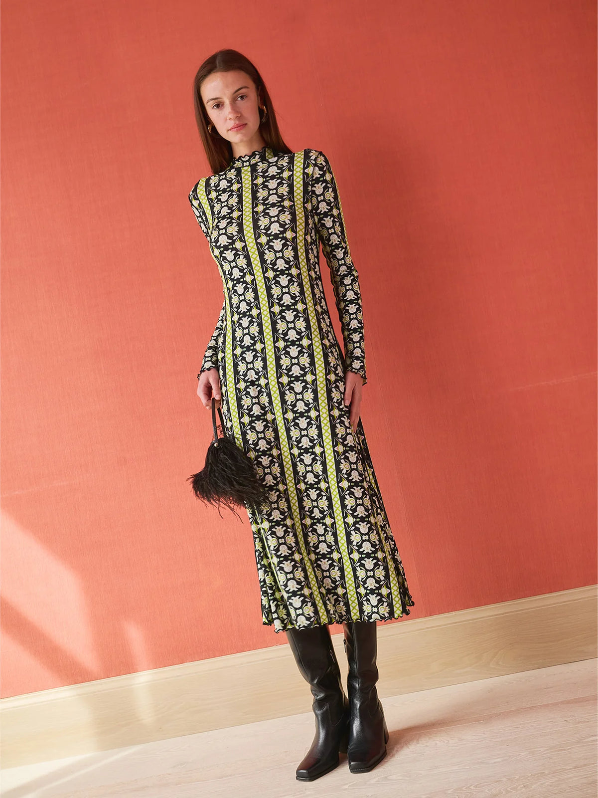 Millie Mock Neck Dress - Fleur de Lune Black