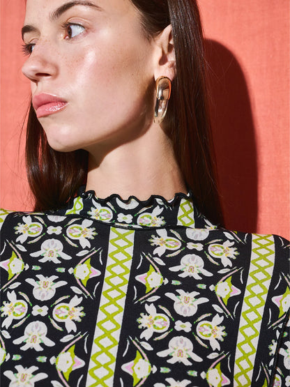 Millie Mock Neck Dress - Fleur de Lune Black