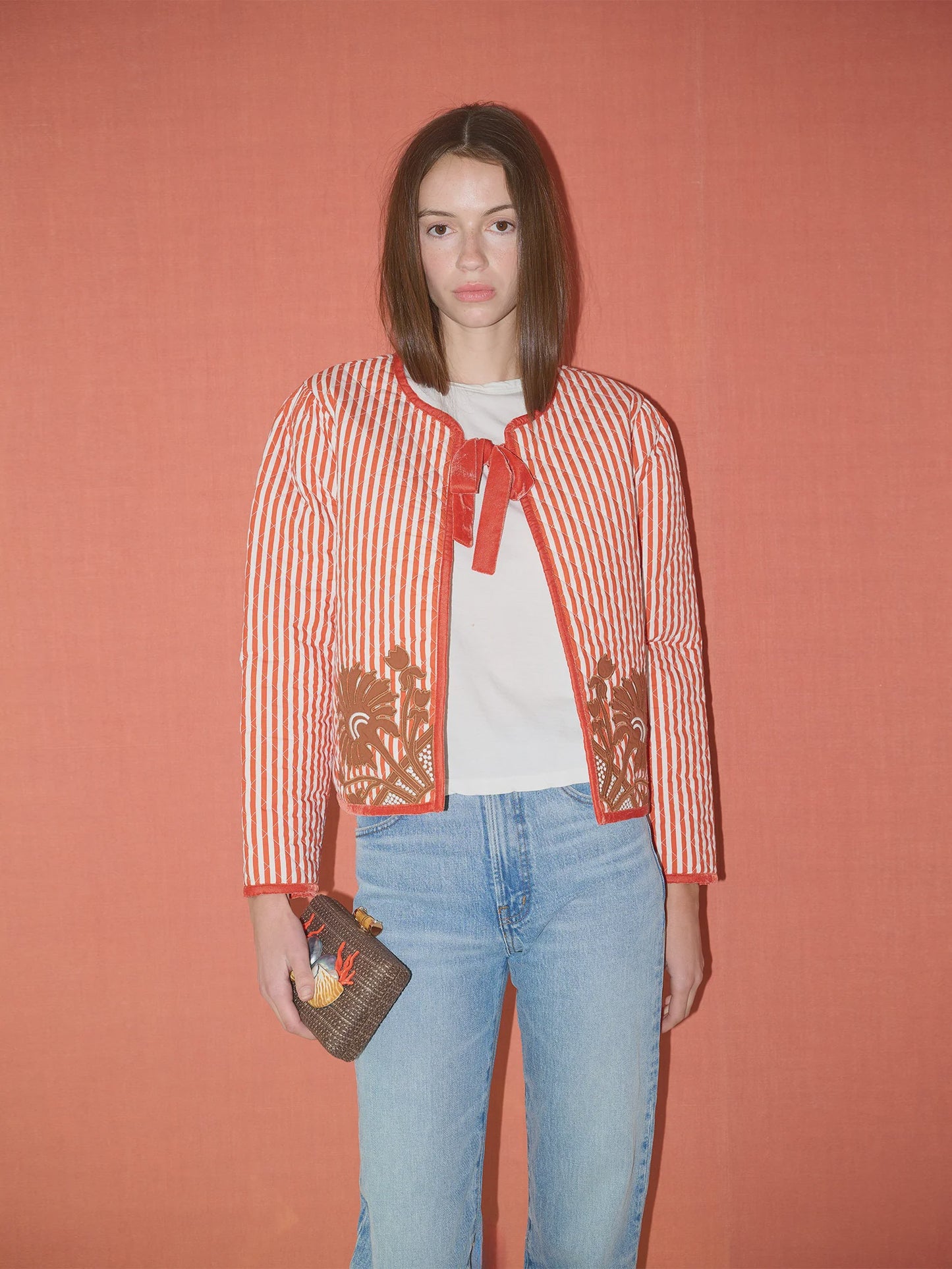 Quilted Henry Jacket - Terracotta Stripe
