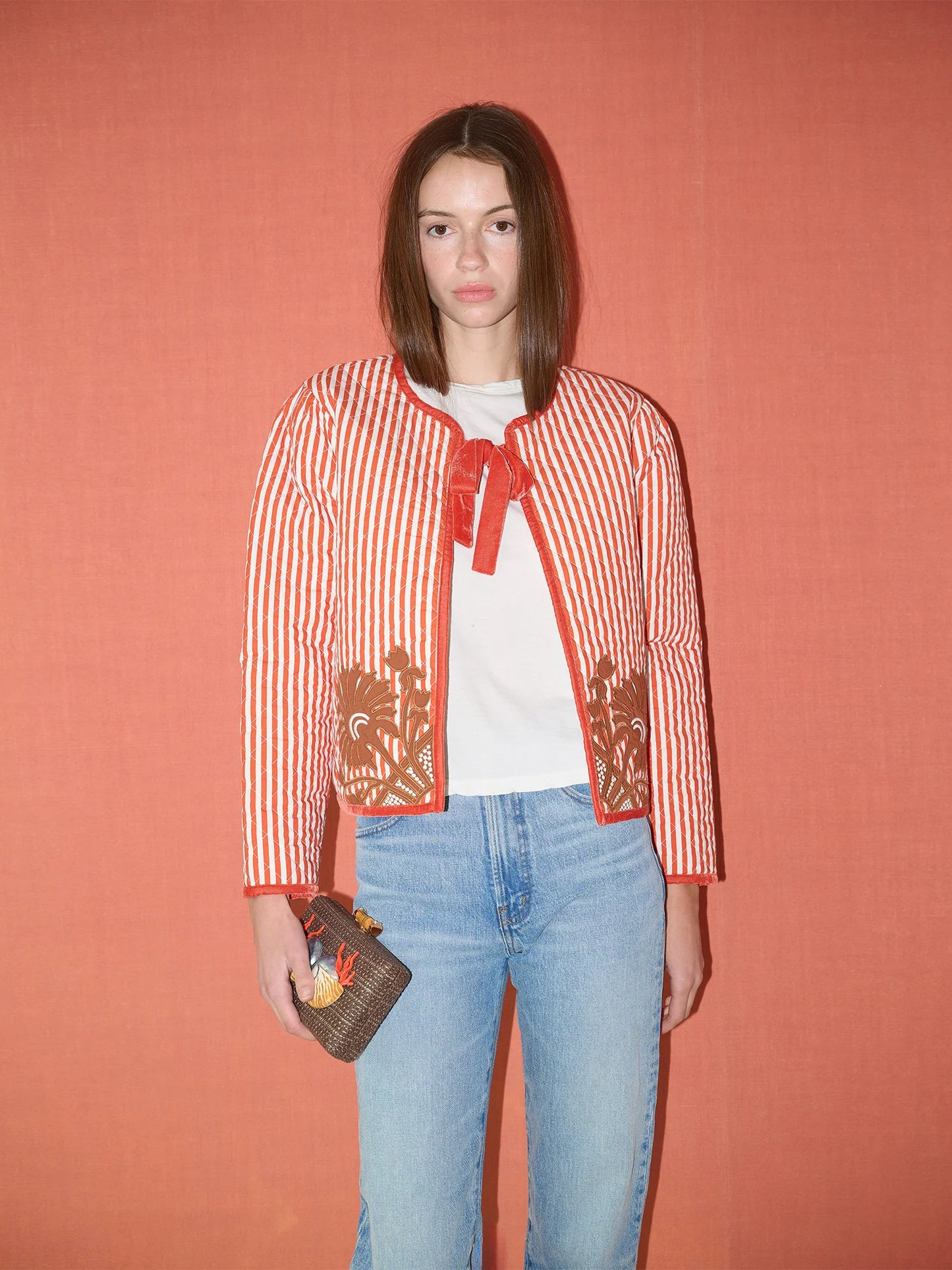 Quilted Henry Jacket - Terracotta Stripe