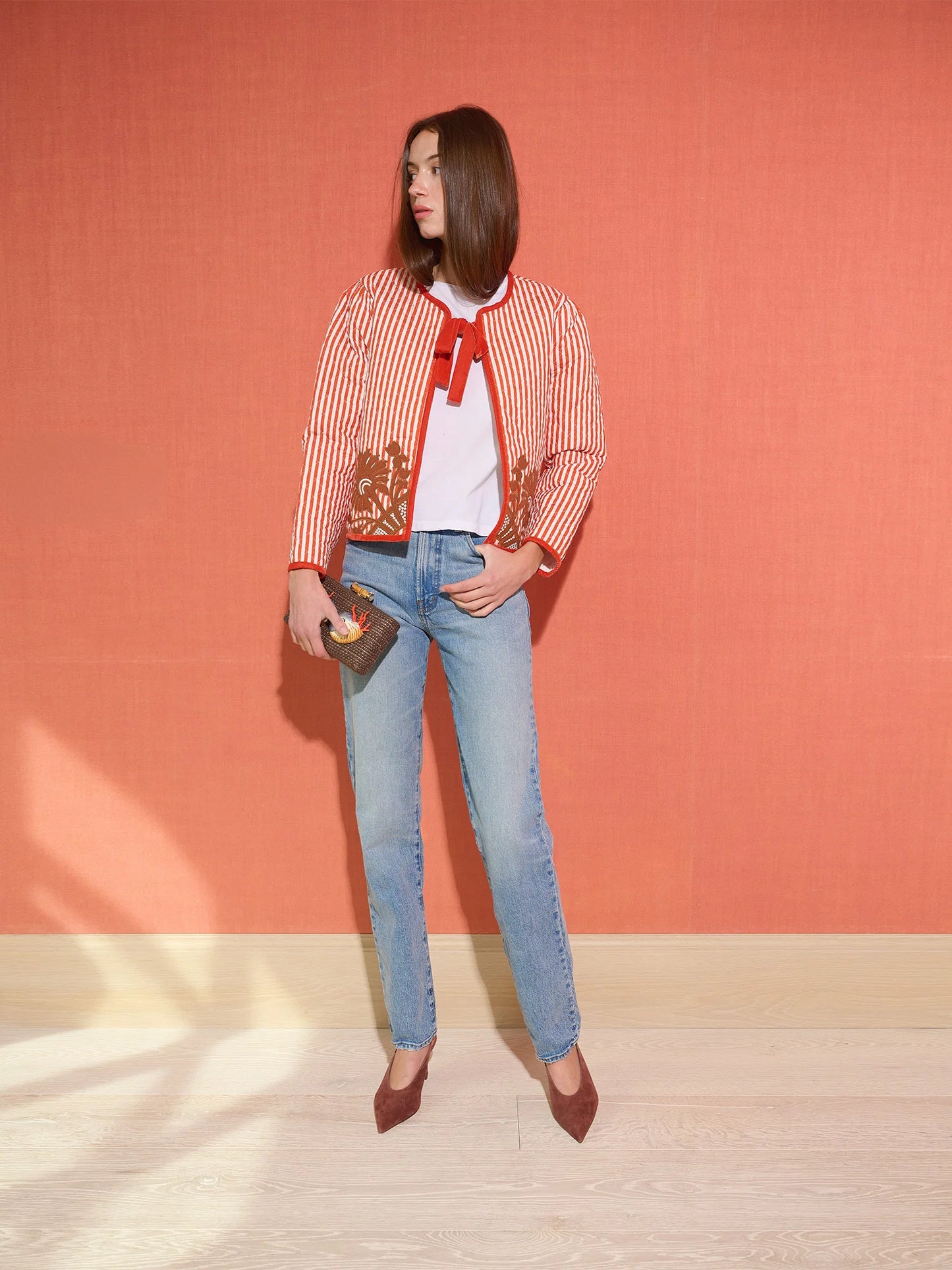 Quilted Henry Jacket - Terracotta Stripe