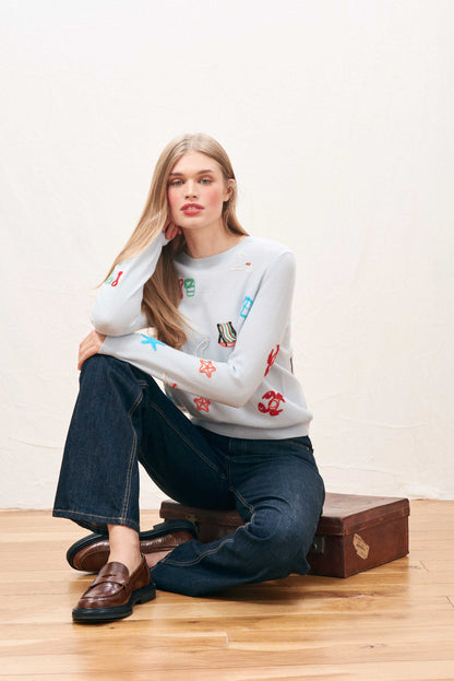 Cashmere Seaside Tribute Crew in Pale Blue