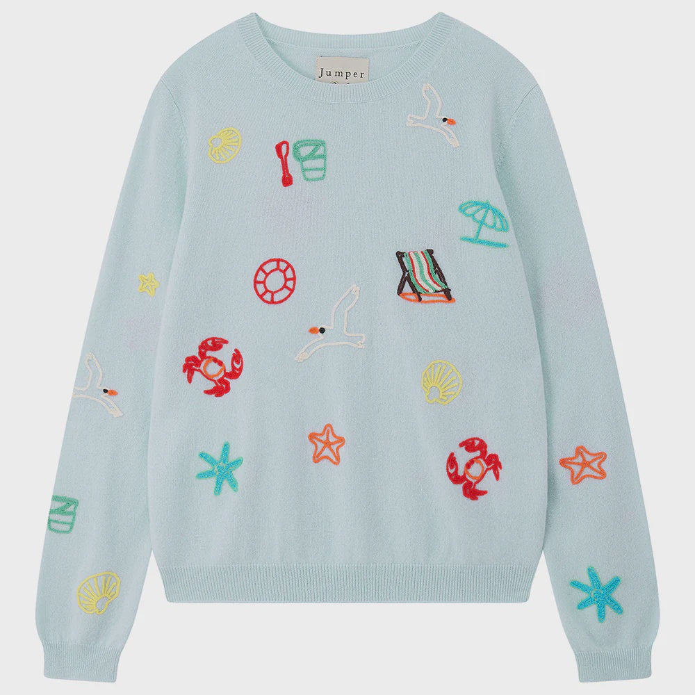 Cashmere Seaside Tribute Crew in Pale Blue