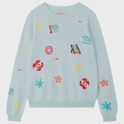 Cashmere Seaside Tribute Crew in Pale Blue