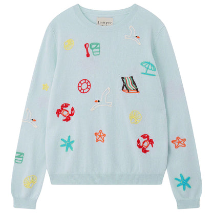 Cashmere Seaside Tribute Crew in Pale Blue