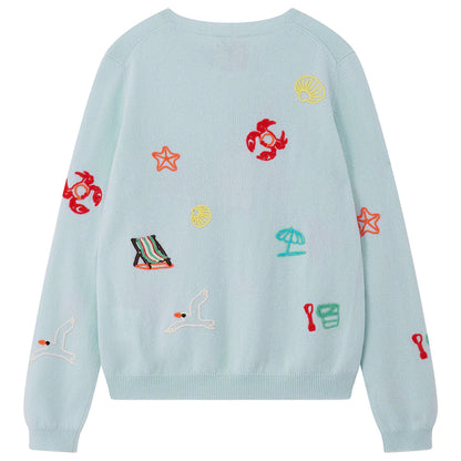 Cashmere Seaside Tribute Crew in Pale Blue