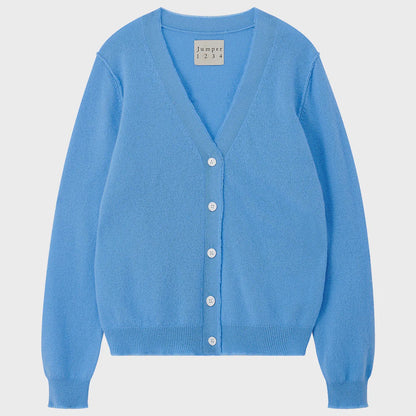 Cashmere Distressed Vee Cardigan in Blue