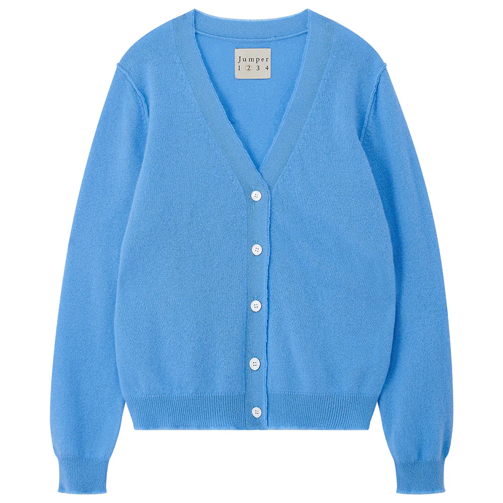 Cashmere Distressed Vee Cardigan in Blue