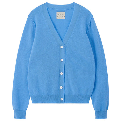 Cashmere Distressed Vee Cardigan in Blue