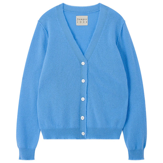 Cashmere Distressed Vee Cardigan in Blue