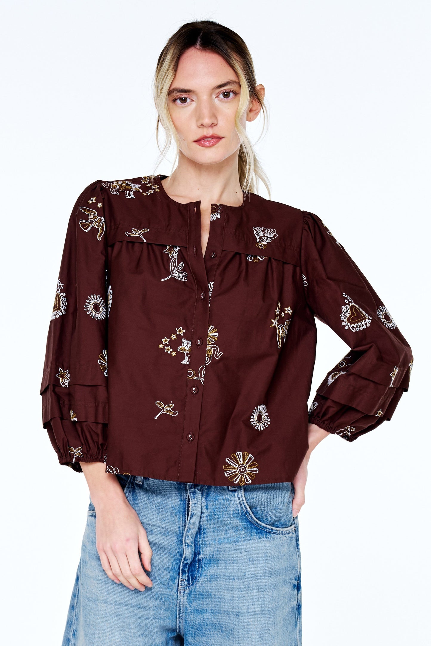 Liliane Embroidered Button Down Top