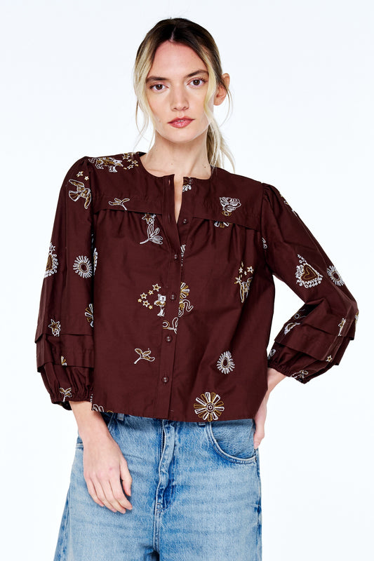 Liliane Embroidered Button Down Top
