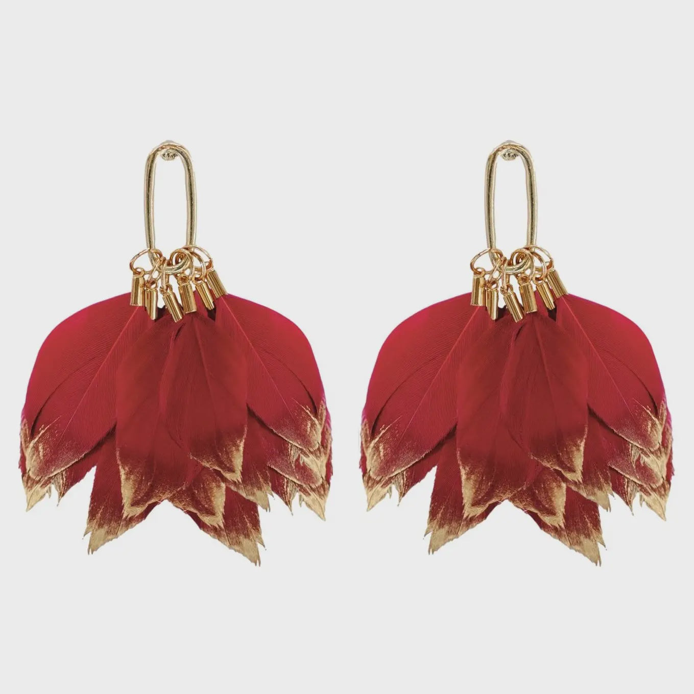 Garnet Gold Dipped Feather Earrings