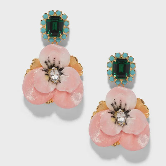 Pansy Emerald Drop Earrings- Lt Pink Pink Pansy