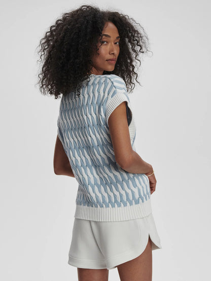 Alfie Cable Knit Vest - White Celestial Blue
