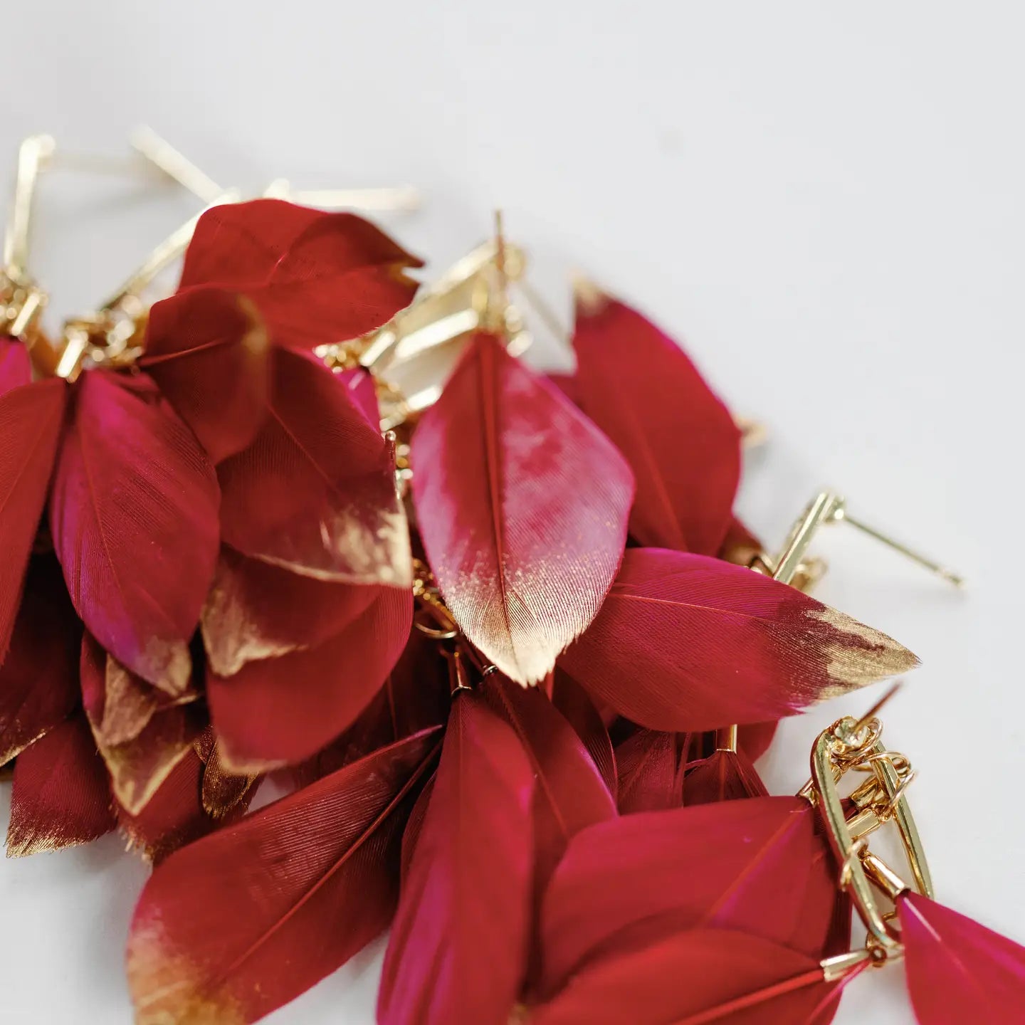 Garnet Gold Dipped Feather Earrings
